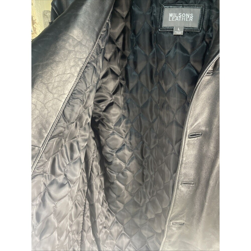 Wilsons Men's Vintage Black Leather Jacket with Quilted Lining, Large - Picture 4 of 14
